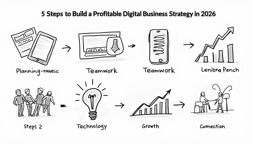 découvrez les 5 étapes clés pour construire une stratégie business digital rentable en 2026 et booster votre croissance en ligne efficacement.