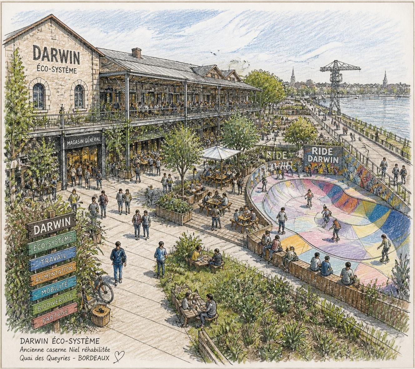 découvrez darwin éco-système quai des queyries à bordeaux, un lieu unique dédié à l'innovation, à l'entrepreneuriat durable et à la créativité collaborative.