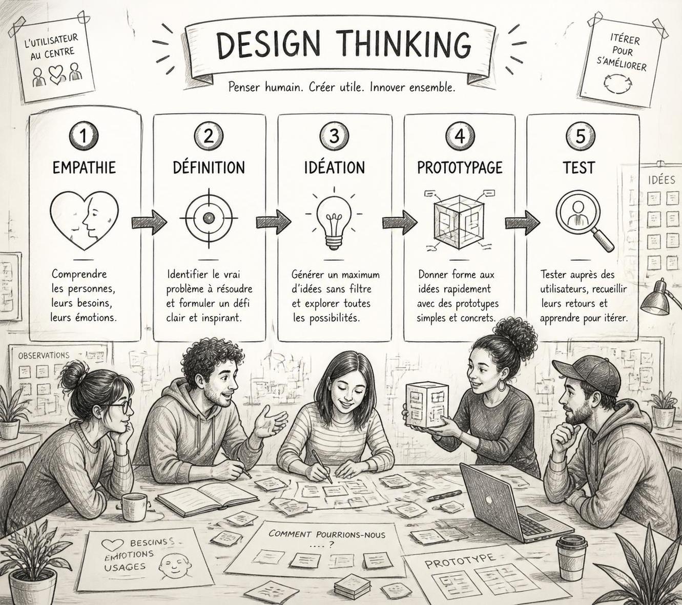 découvrez comment le design thinking peut transformer vos idées en solutions innovantes et concrètes grâce à une approche centrée sur l'utilisateur et la créativité.